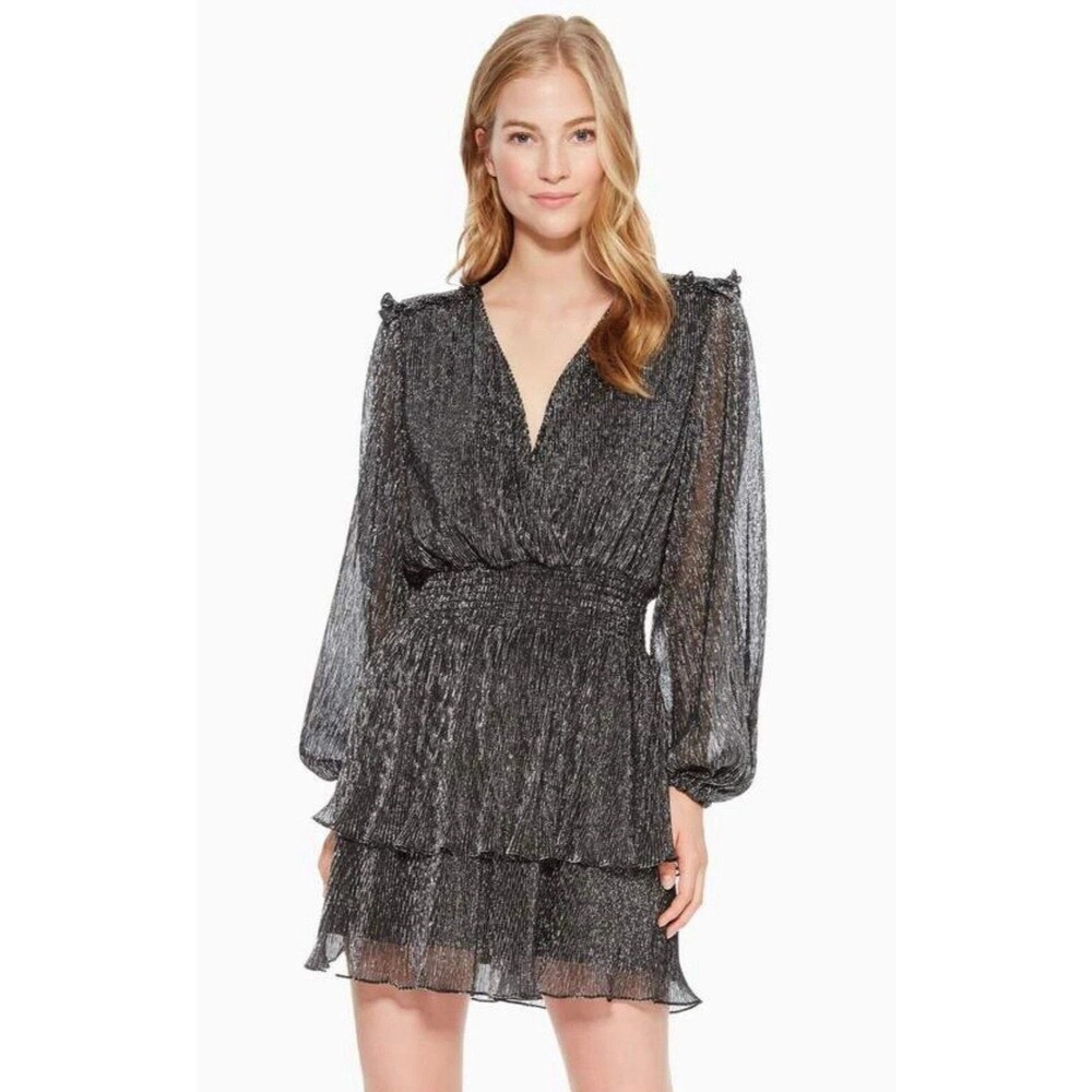 Parker Mini Dress Size S Metallic Silver Black Party Cocktail